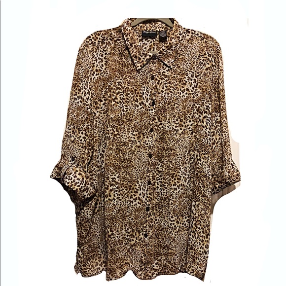 DONATED Tunic-Chiffon Animal Print, Button-down/Pl - Picture 5 of 7